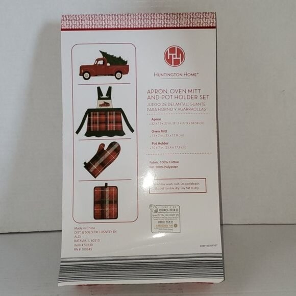 Apron Pot Holder Oven Mitt Red Truck Plaid Holiday Cooking Baking CHRISTMAS - Picture 3 of 5